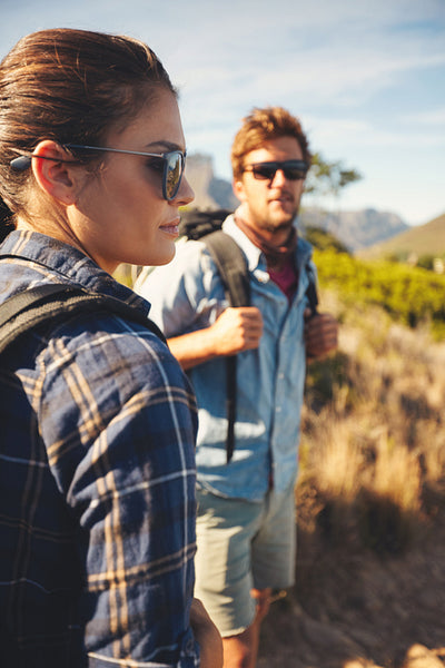 Caucasian couple hiking in nature