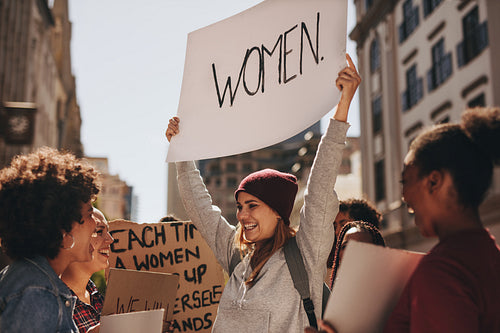 Females gathering on road for demonstrations