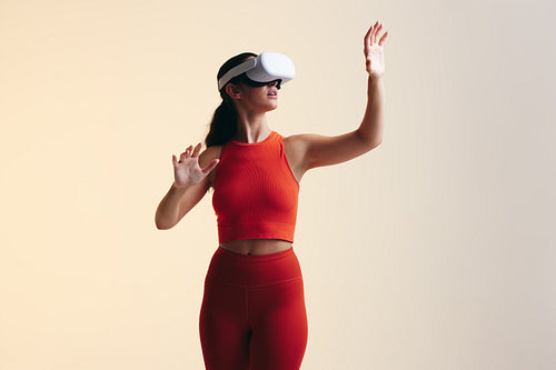 Woman interacting with virtual space