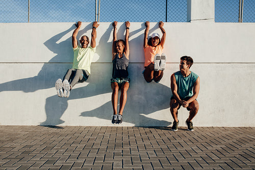 People having fun during workout session outdoors