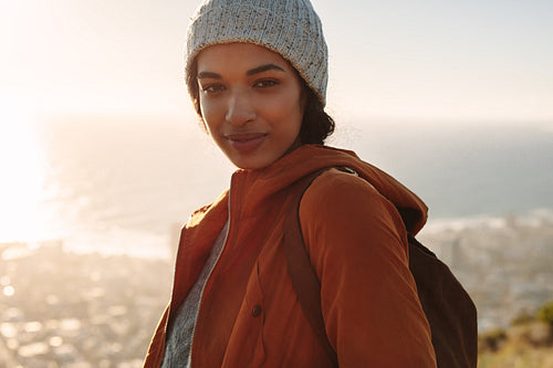 Woman hiking in nature on a winter day