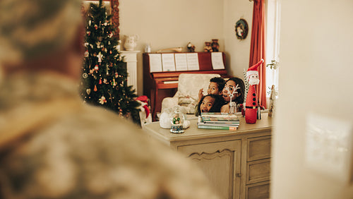 Army soldier making a surprise homecoming