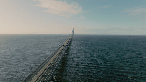 The Great Belt Bridge from above, with magnificent road infrastructure and ocean waters
