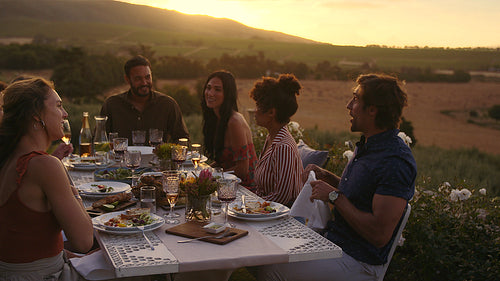 Friends having fun at dinner party