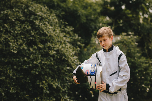 Boy in space suit and helmet