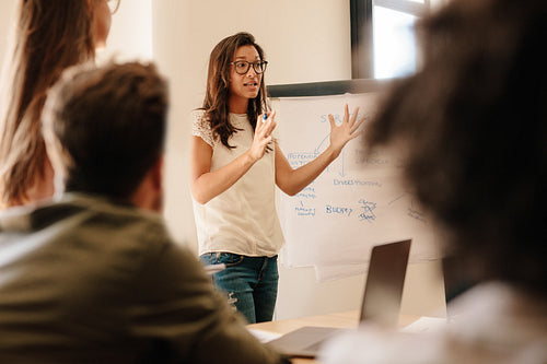 Businesswoman explaining new plan to colleagues in conference room