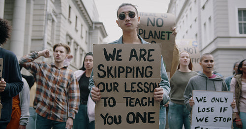 Group of people making protest about climate change