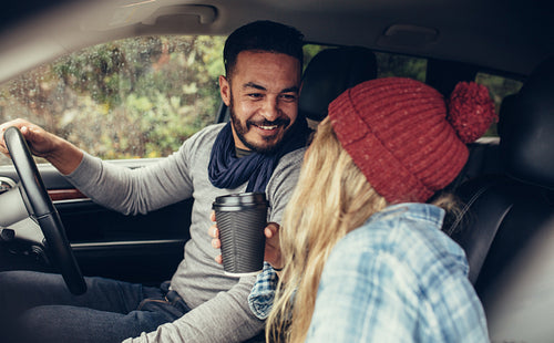 Romantic couple on a road trip