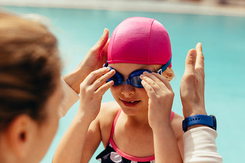 Girl getting ready for her swimming class
