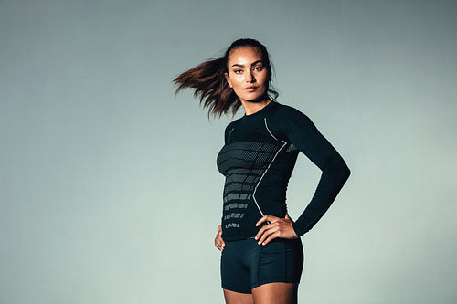 Fitness woman in long sleeve t-shirt