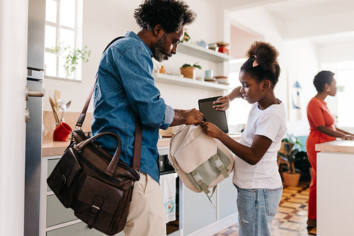 Father and daughter's morning routine: Preparing for school together