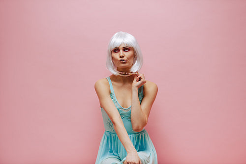 Beautiful female model with creative makeup