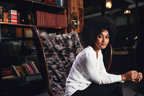 Female entrepreneur taking a break from work in office