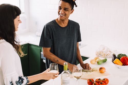 Adorable couple bonding in the kitchen