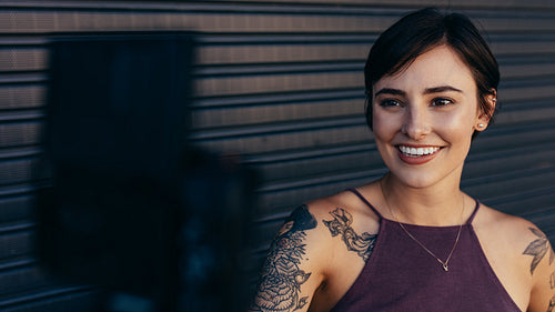 Woman vlogger making a vlog