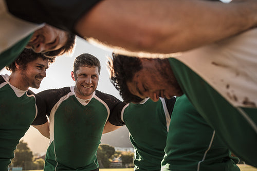 Happy rugby team during half time