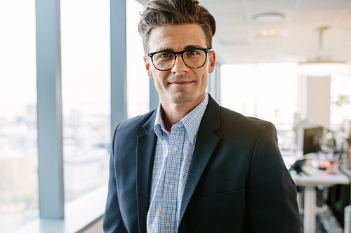 Confident mature businessman standing in office