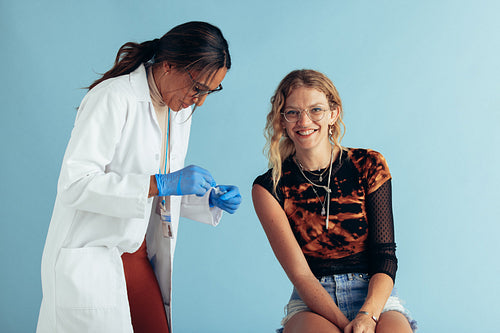 Woman at clinic for vaccination