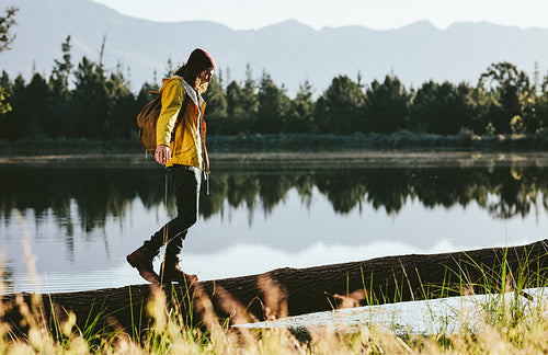 Man walking in countryside exploring nature