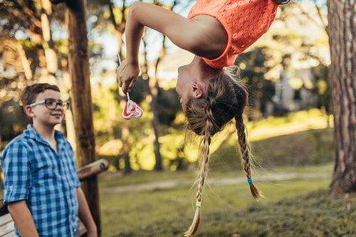 Kids in love playing in a park