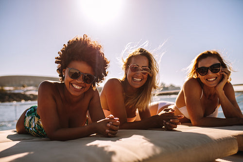 Female friends having a great time on yacht deck