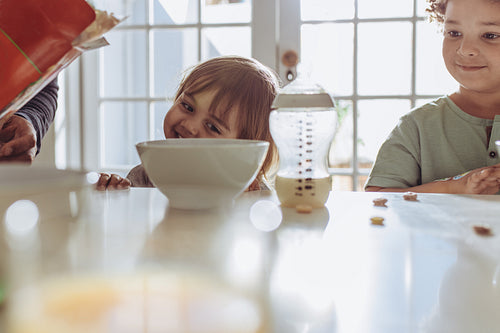 Smiling kids sitting at the dining table