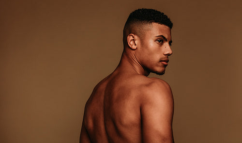 Close up of shirtless athletic man