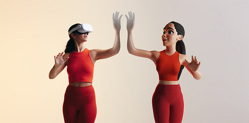 Woman experiencing a 3D simulation in the metaverse