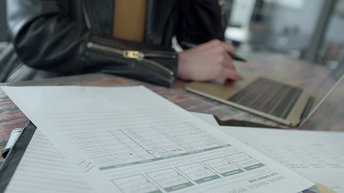 Business woman checks the financial report