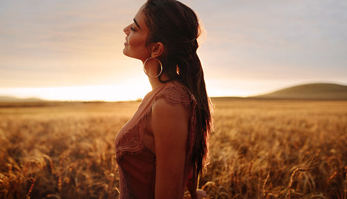 Woman enjoying countryside fresh air