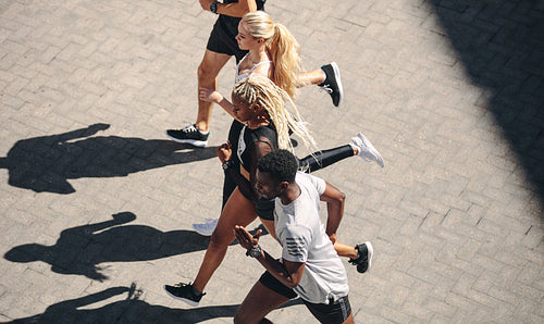 Street runners working out in the city