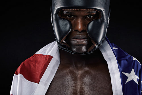American male boxer with USA flag