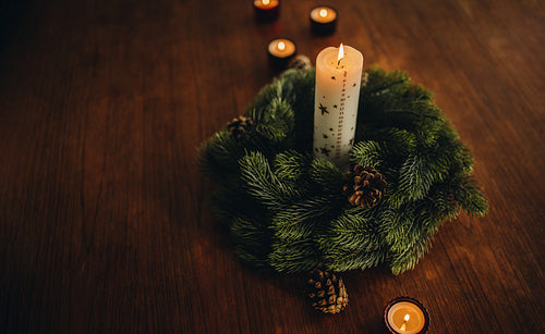Advent wreath with burning candles