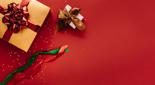 Gift boxes with stars and colorful ribbions