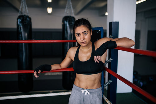Female boxer inside a boxing ring