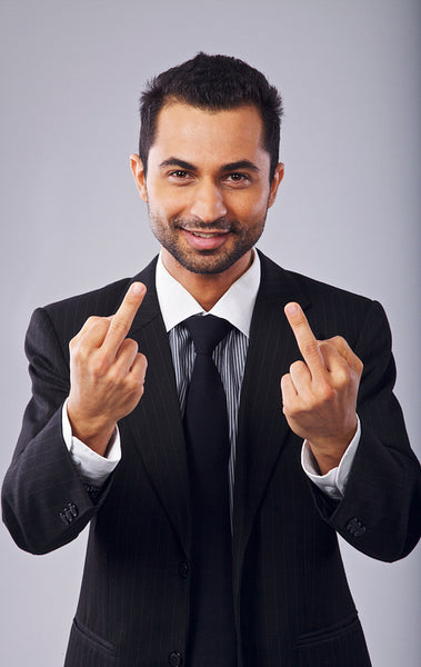 Carefree Man Showing Middle Finger to His Boss