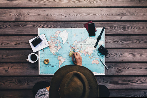 Tourist Planning vacation using world map.