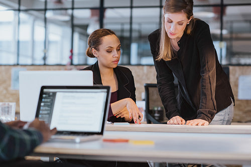 Coworkers going through paperwork together