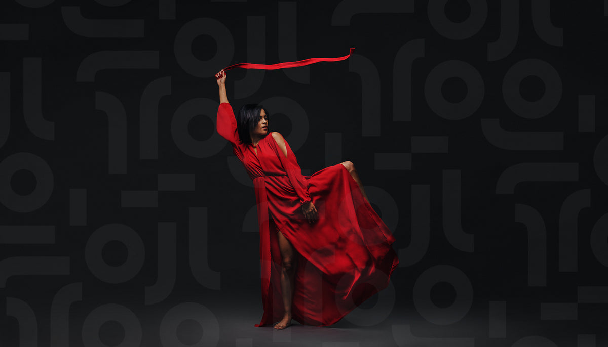 Dancer in red dress dancing in the dark studio – Jacob Lund Photography ...