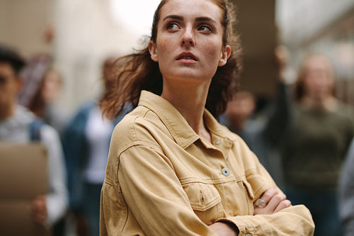 Woman doing silent protest in the city