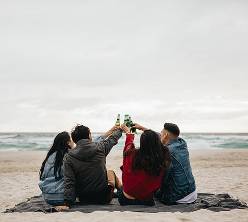 Group of friends having party on beach