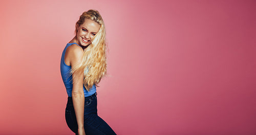 Side view portrait of smiling woman