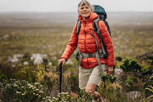 Portrait of a woman on a trekking campaign