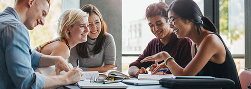 Students studying in college library