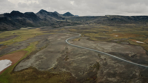 Flying over road to Landmannalaugar