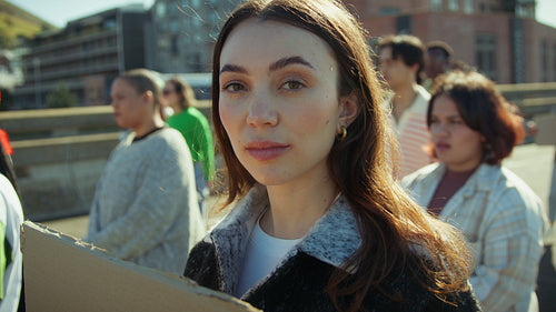 Young caucasian woman at protest demonstration