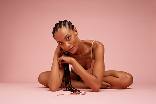 Portrait of attractive female model with beautiful skin