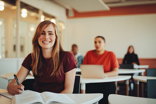 Student in high school classroom