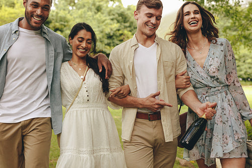 Group of young people on picnic at park