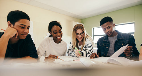 Diverse group of students preparing for exam